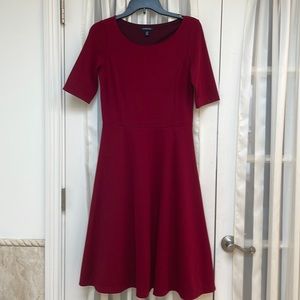 Soft knit herringbone pattern red party or work dress. Extra small.